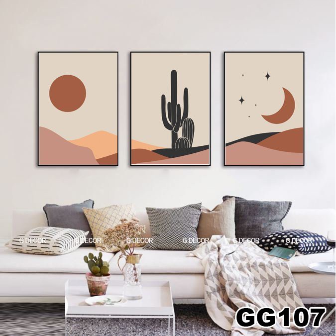 Tranh treo tường canvas 3 bức phong cách hiện đại Bắc Âu 107, tranh anime trang trí phòng cho bé, phòng khách, phòng ngủ