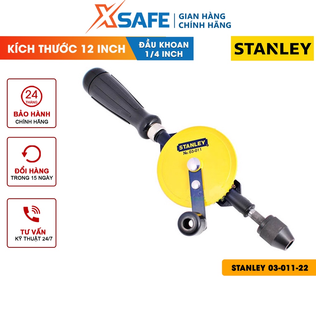 Khoan tay 1/4 inch STANLEY 03-011-22 Máy khoan Stanley chất liệu cao cấp, bánh răng đôi trơn tru, không ồn