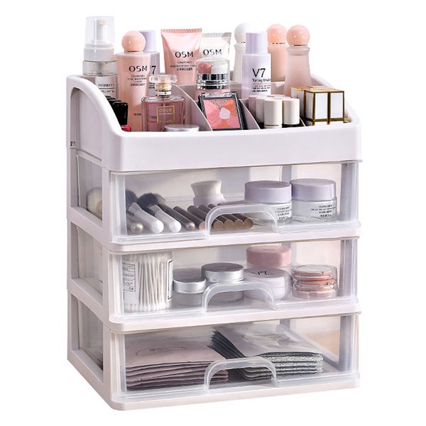 Kệ Đựng Mỹ Phẩm Đồ Trang Điểm Trang Sức 4 Tầng 3 Ngăn Kéo Tiện Dụng