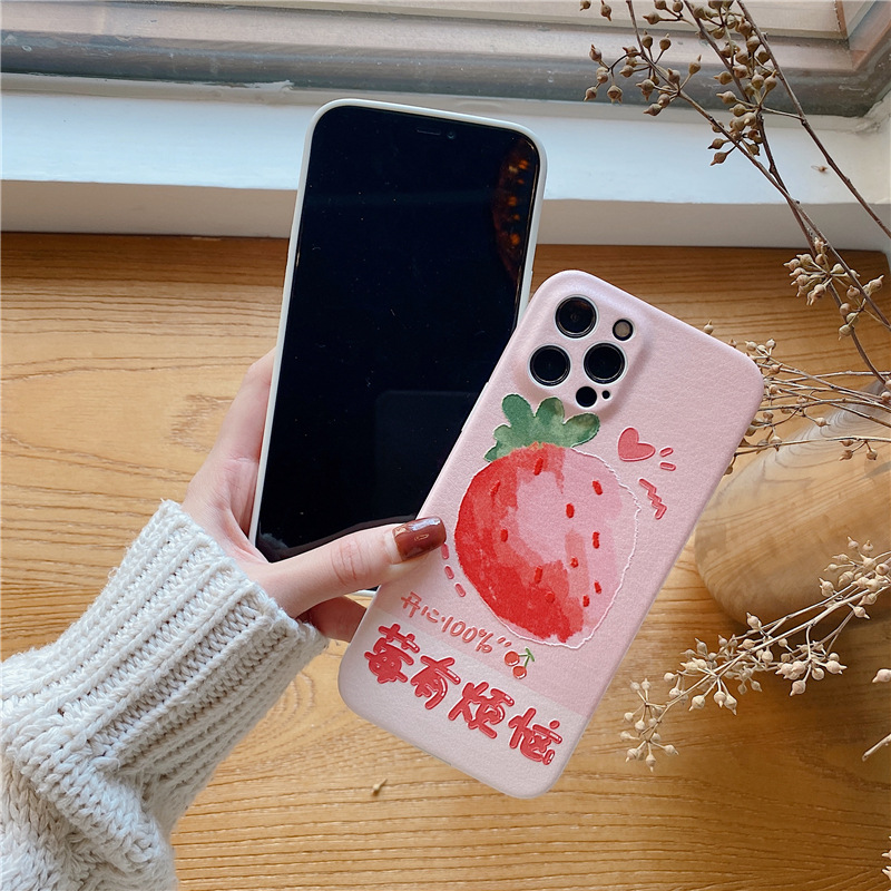 DINUO--Applicable iPhone12 Strawberry 11ProMax Mobile Phone Case XR Apple SE Text Xs Creative 7/8Plus Girl-LQ