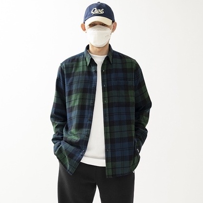 OWL BRAND® FLANNEL SHIRT - Áo sơ mi nam tay dài kẻ sọc / Rêu