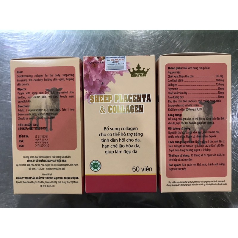 Nhau Thai Cừu SHEEP PLACENTA & COLLAGEN Kingphar Hộp 60 viên -  Mờ Nám, Đẹp Da Cân Bằng Nội Tiết | Thế Giới Skin Care