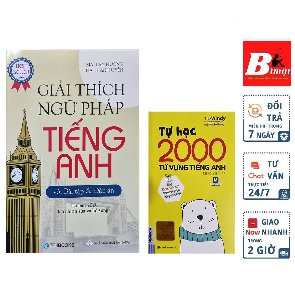 Sách - Combo 2 Cuốn: Giải Thích Ngữ Pháp Tiếng Anh ( Bài Tập &amp; Đáp Án ) + Tự Học 2000 Từ Vựng Tiếng Anh Theo Chủ Đề
