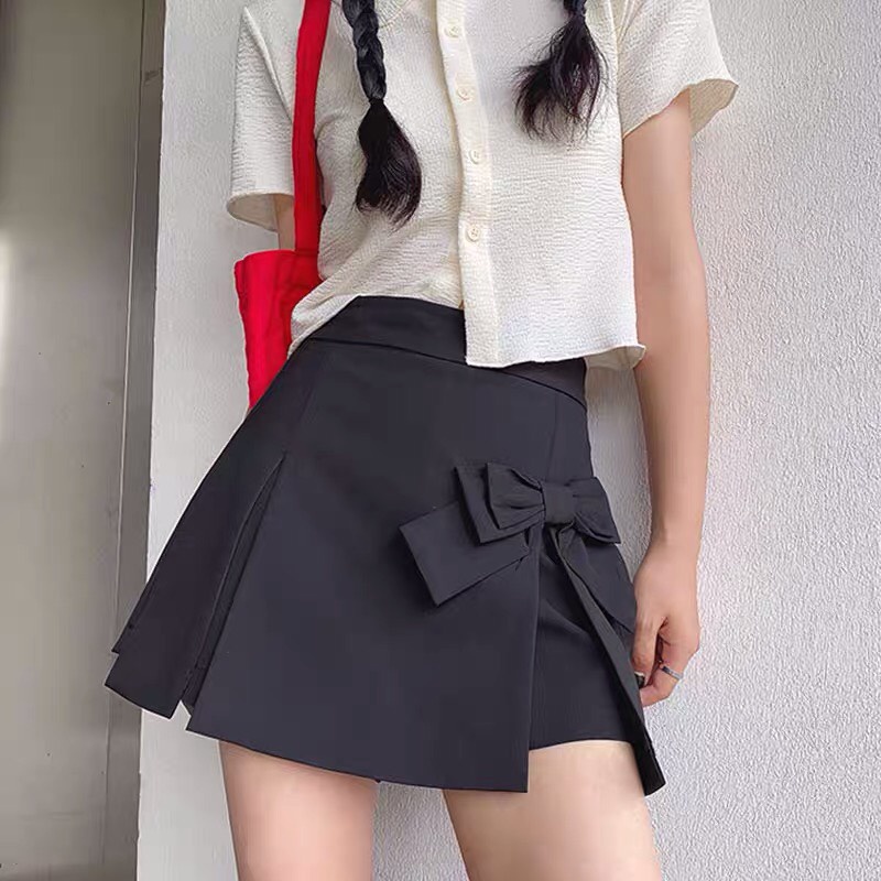 Quần Váy Cạp Cao Sẻ Vạt 2 Bên Gắn Nơ Cực Xinh,  Quần Váy Nữ ACV03