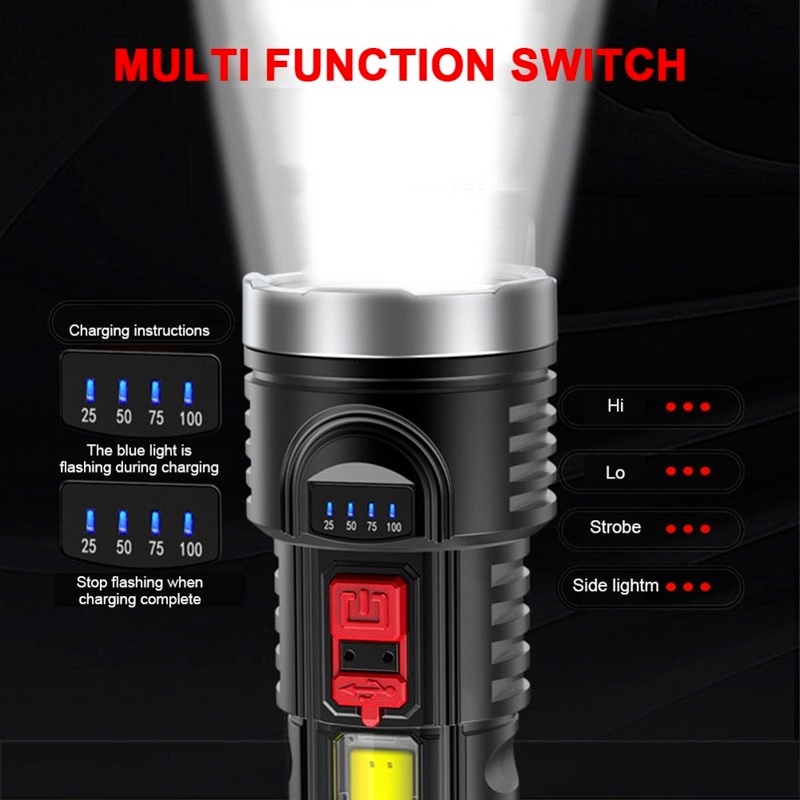 Đèn Pin LED COB Siêu Sáng Đa Năng Sạc Cổng USB Mang Đi Cắm Trại Tiện Dụng