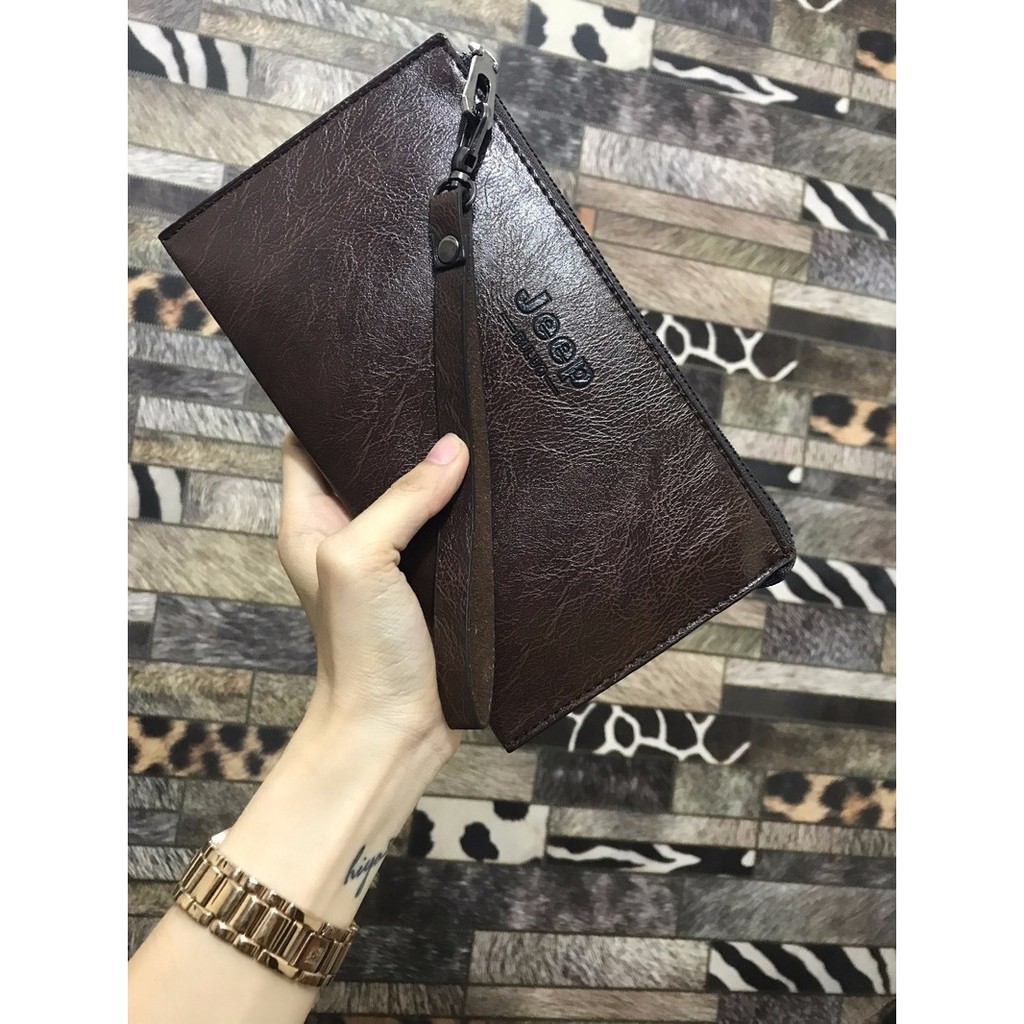 Ví cầm tay nam nữ có hai màu đen và nâu, clutch nam nữ cao cấp