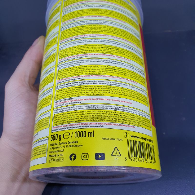 Thức Ăn Cá -Tropical Vitality &amp; Color Granulat 50G- Cám siêu kích màu cá Cầu vồng, thần tiên, Ali, Hải hồ