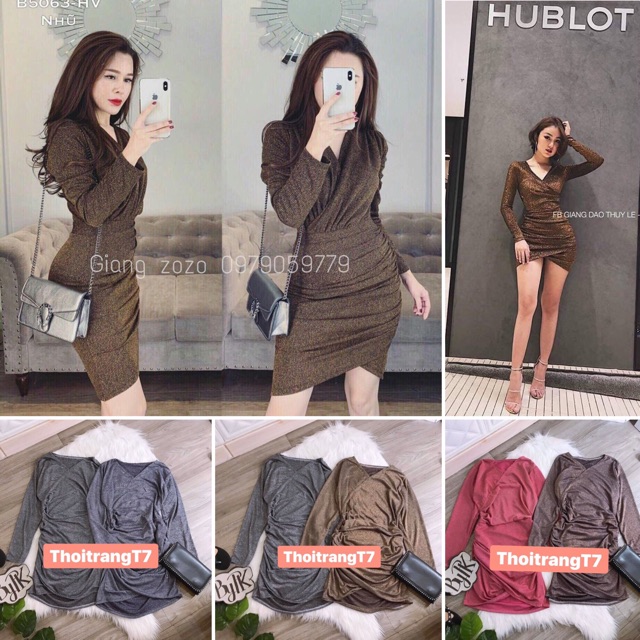 Đầm ôm kim tuyến nhấn eo hình thật