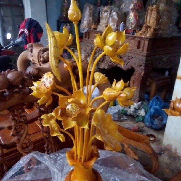 Bình hoa sen bằng gỗ mít - HÀNG NỘI ĐỊA