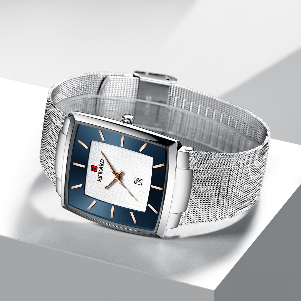 Đồng Hồ Quartz Chống Thấm Nước 62009 Bằng Thép Không Gỉ Với Dây Đeo Dạng Lưới Thời Trang