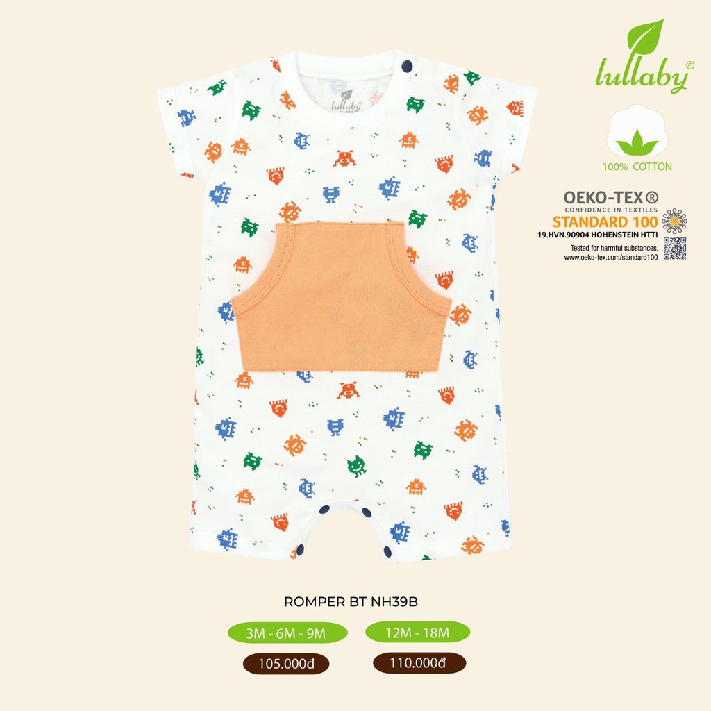 [Chính hãng]Body khuy vai túi bụng in họa tiết cotton cao cấp an toàn cho bé Lullaby chính hãng