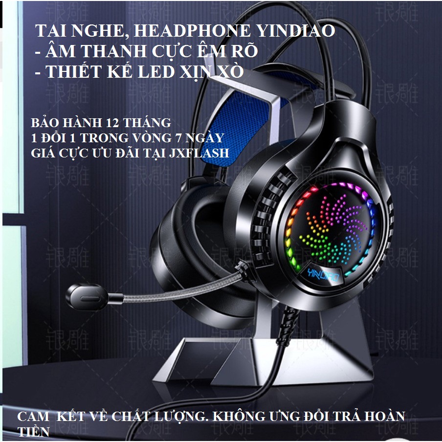 HEADPHONE GAMING, tai nghe YINDIAO có đèn LED cực HOT, Mic cực trong, Âm thanh cực Êm