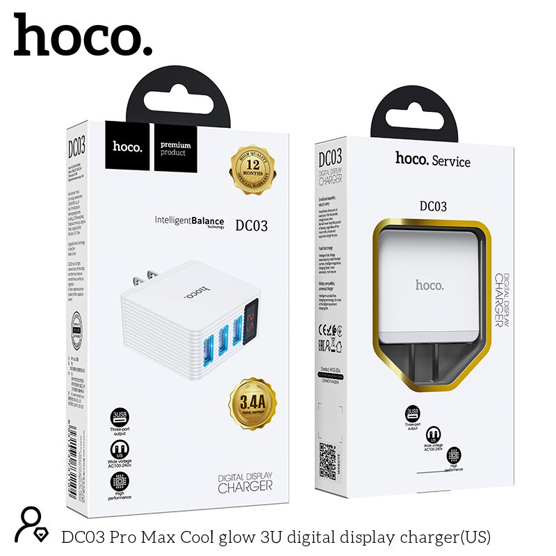 Cóc sạc nhanh 3 cổng USB 3.4A Hoco DC03 Pro Max