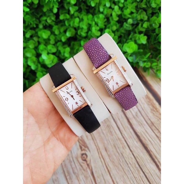 Đồng Hồ Nữ Bulova 2 dây tím case 22mm mặt chữ nhật