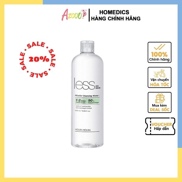 Nước tẩy trang cho da nhạy cảm dịu nhẹ Holika Holika Less On Skin Micellar Cleansing Water 500ml Azo