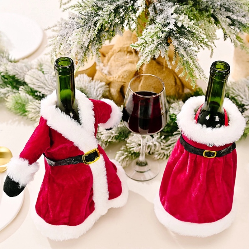 Vỏ Bọc Chai Rượu Vang Bằng Vải Nhung Chống Bụi Hình Đầm Giáng Sinh / Năm Mới