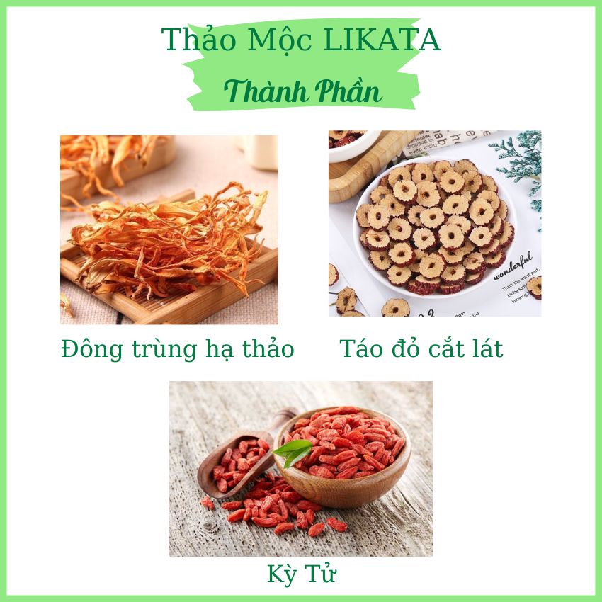 Đông Trùng Hạ Thảo Táo Đỏ Kỳ Tử gói 10gr LIKATA Chống Lão Hóa, Tăng Sức Đề Kháng, Phục Hồi Sức Khỏe