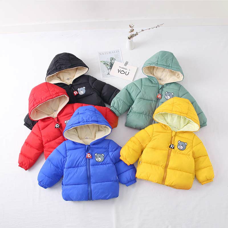Áo phao gấu lót lông 5 lớp có mũ siêu yêu cho bé trai bé gái 7-18kg