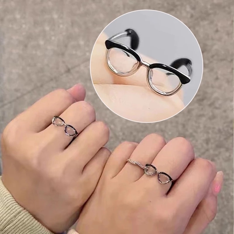 Nhẫn Hình Mắt Kính Màu Đen Có Thể Điều Chỉnh Phong Cách Gothic Cho Nữ