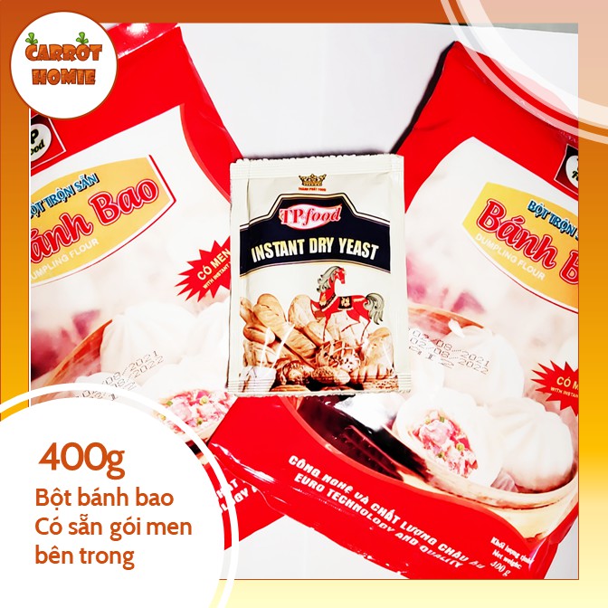 Bột bánh bao trộn sẵn Thành Phát 400g làm bánh trắng, thơm khẩu phần 10 bánh cỡ trung có sẵn gói men bên trong