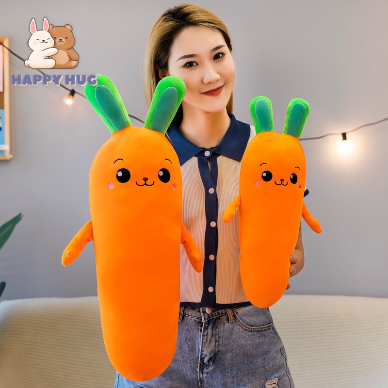 Gối ôm hình củ cà rốt cảm xúc dễ thương SIZE 45-65CM, thú nhồi bông cao cấp - Happy Hug