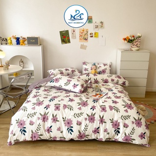 Bộ chăn ga gối Cotton Poly M2T bedding, vỏ chăn mền, drap ga giường, 2 vỏ gối - PL Hoa sim tím