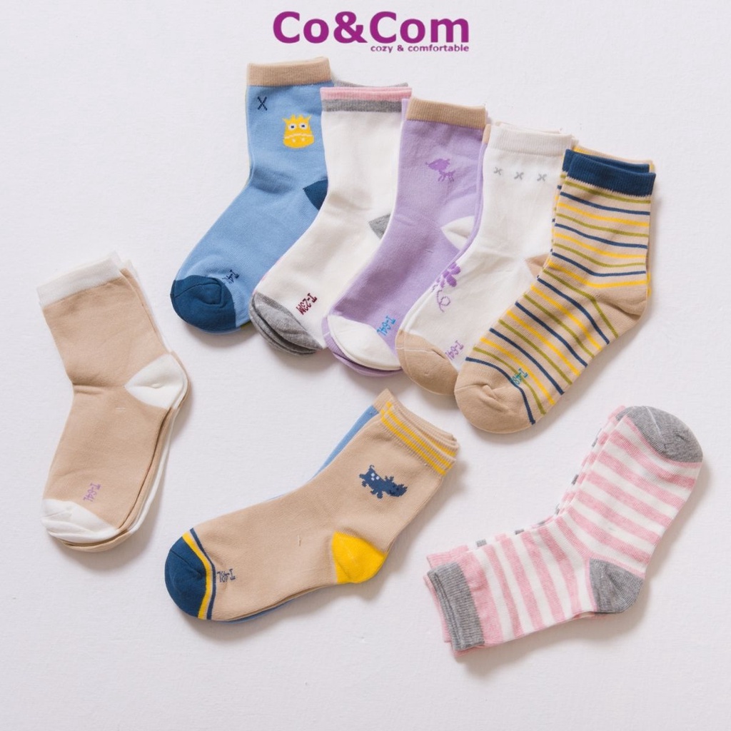 Set 2 Đôi Tất Trẻ Em Cổ Cao Co&amp;Com PKTE619 Nhiều Mẫu, Vớ Cotton Kháng Khuẩn Thoáng Khí