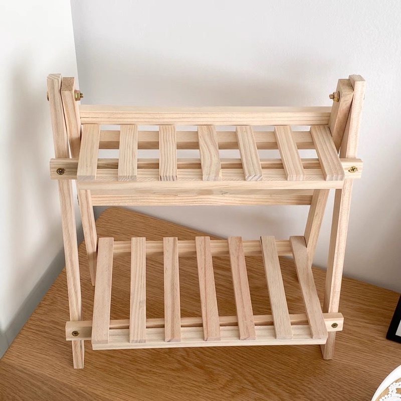 Kệ đỡ 2 tầng bằng gỗ gấp gọn để bàn