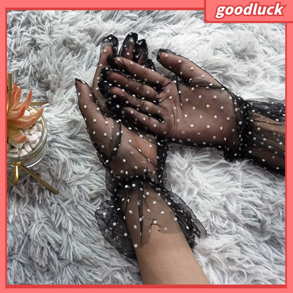 1 Đôi Găng Tay Lưới Vải Tuyn Trong Suốt Họa Tiết Chấm Bi