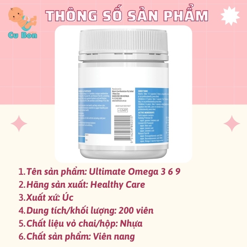 Viên uống Healthy Care Ultimate Omega 3 6 9 của Úc 200 viên mang lại cho người dung sức khoẻ tuyệt vời