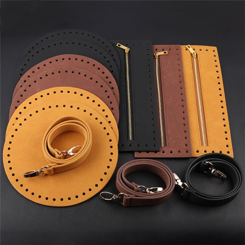 Set 4 Túi Da Nhân Tạo Hình Tròn Có Khóa Kéo Dùng May Vá DIY