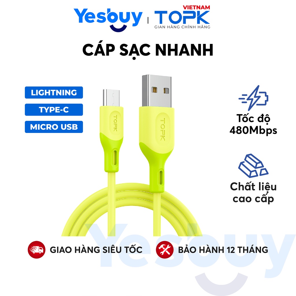 Dây cáp sạc dùng cho điện thoại TOPK AN84 Vỏ chống đứt gãy dài 1m - Hàng chính hãng - Bảo hành 12 tháng