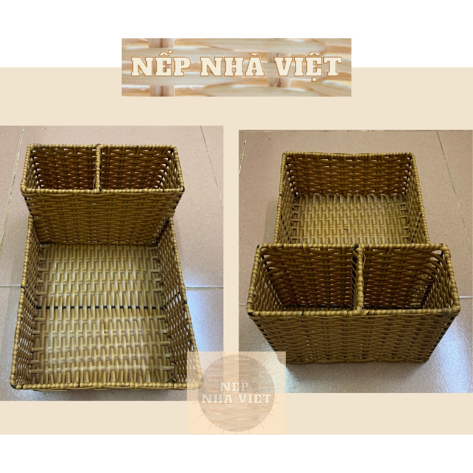 Khay Đựng Muỗng, Đũa, Gia vị... Dạng Tròn Hoặc Vuông Bằng Dây Nhựa Kiểu Mây Tre Lá Đan