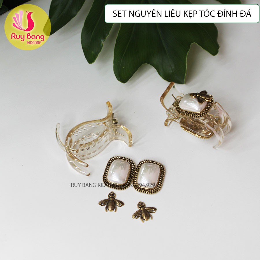 Set nguyên liệu làm kẹp tóc càng cua đính đá  hottrend 2021