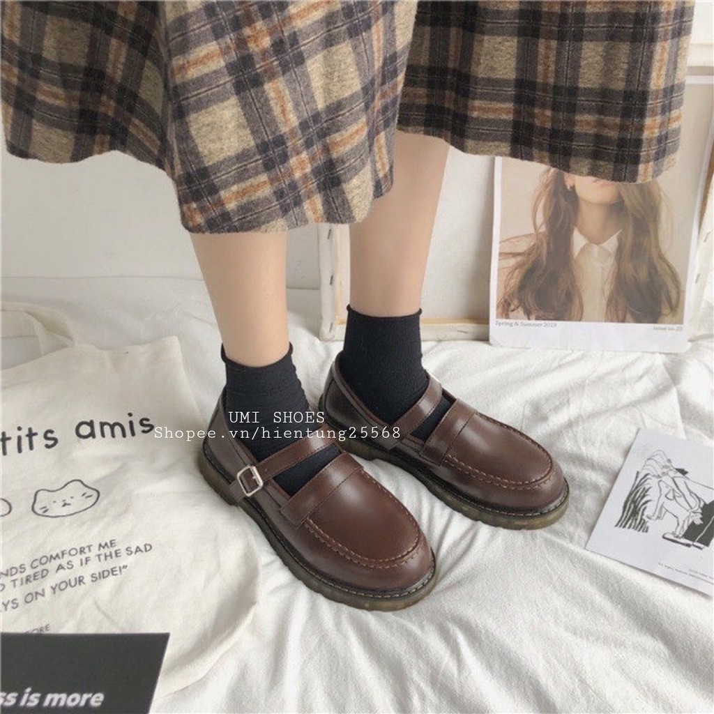 ulzzang [CÓ SẴN] Giày oxford nữ LOLITA RETRO đơn giản 2 màu đen/nâu mũi tròn khâu viền chắc chắn bền đẹp mới quai cài đế | BigBuy360 - bigbuy360.vn