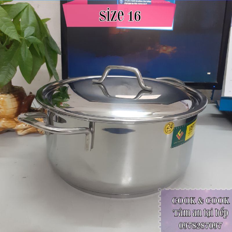 [CHÍNH HÃNG] Nồi inox size 16 Vietcook đáy từ