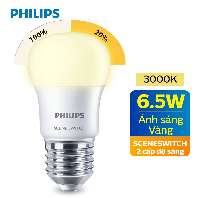 Bóng đèn LED Philips Scene Switch 6.5W 2 cấp độ 3000K E27 P45 - Ánh sáng vàng