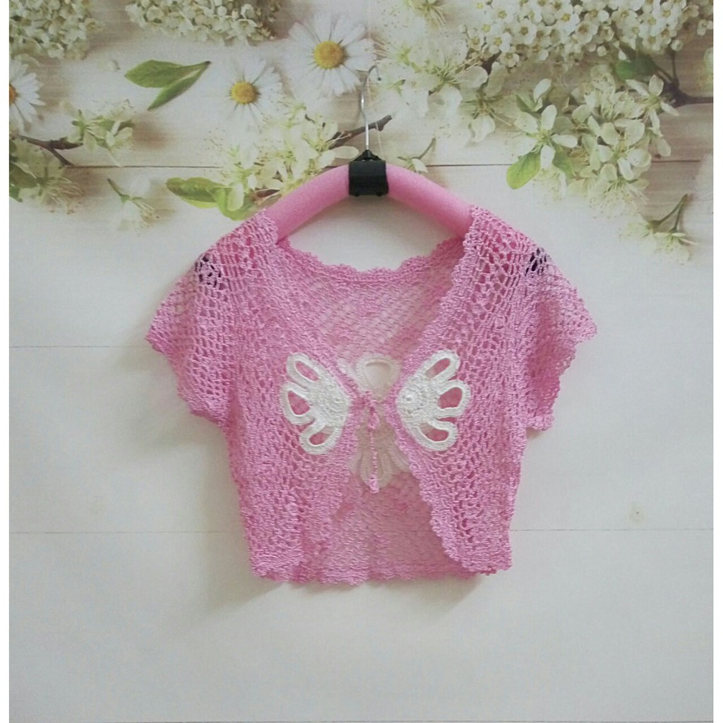 Áo khoác ren lửng cho bé gái từ 4-8 tuổi ( Áo lửng móc chỉ bóng handmade)