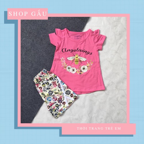 Bộ Cotton Chun Lạnh Cộc Tay Cho Bé Gái Sz 3-9T (100% Cotton Thấm Hút Mồi Hôi) - Ảnh Tự Chụp