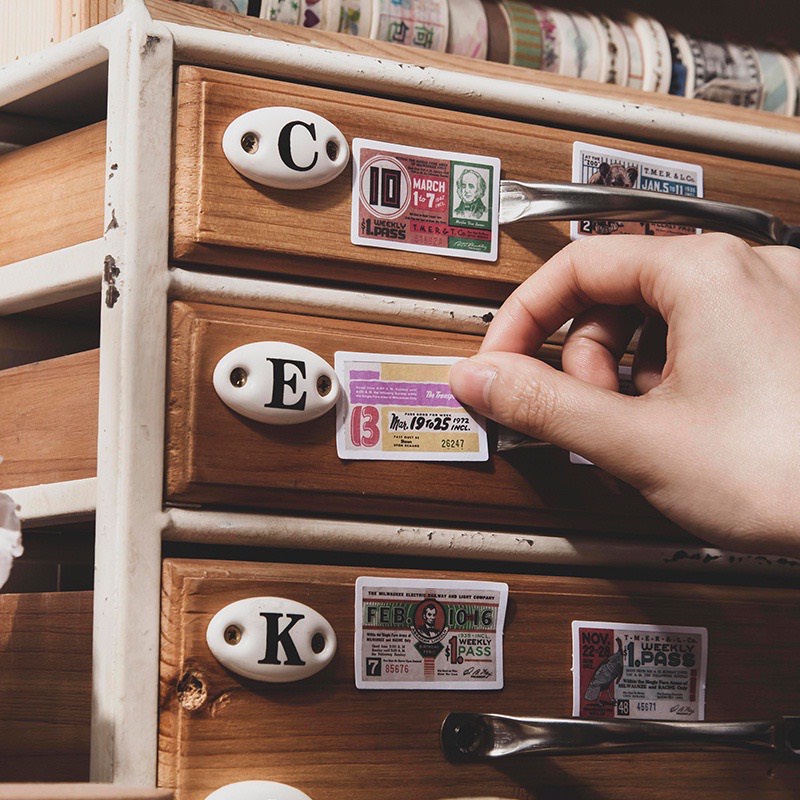 [HD34] Bộ 45 hình dán sticker Tem Dán phong cách Retro trang trí sổ tay DIY