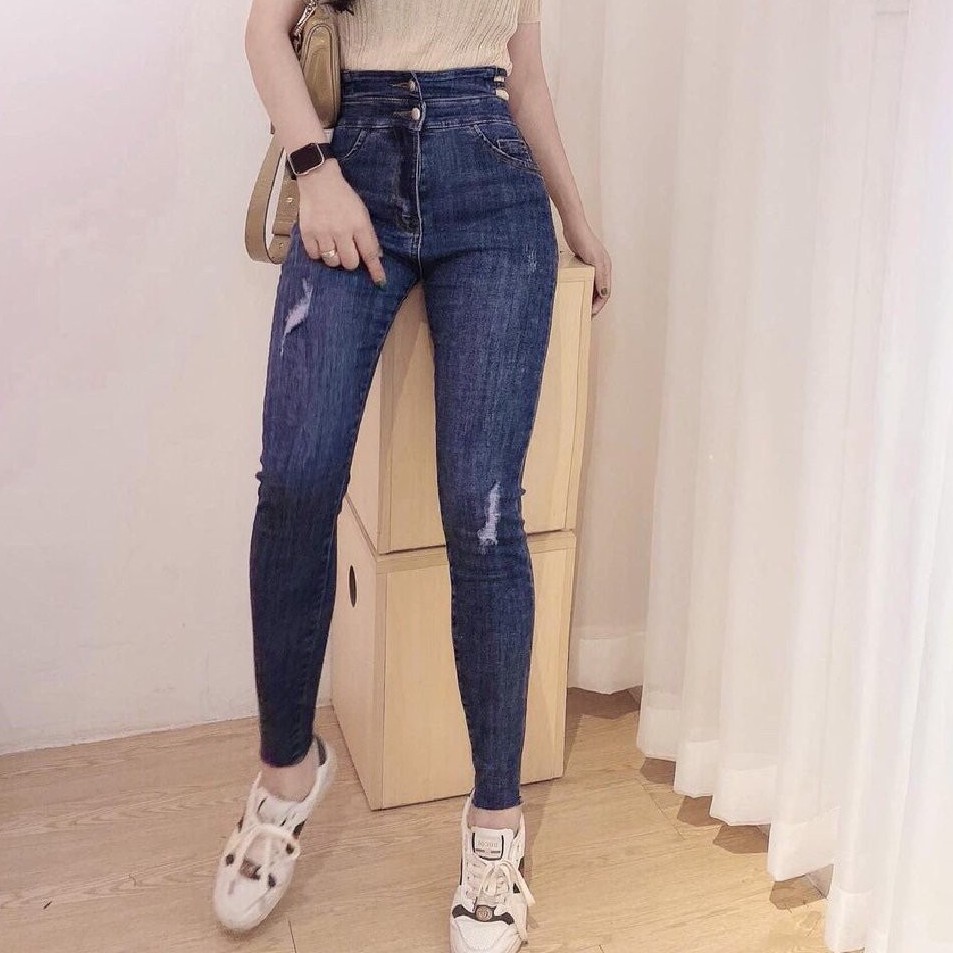 Quần jean nữ MURADFASHION JN, quần bò nữ xanh bó chân eo cao cá tính cao cấp 2021