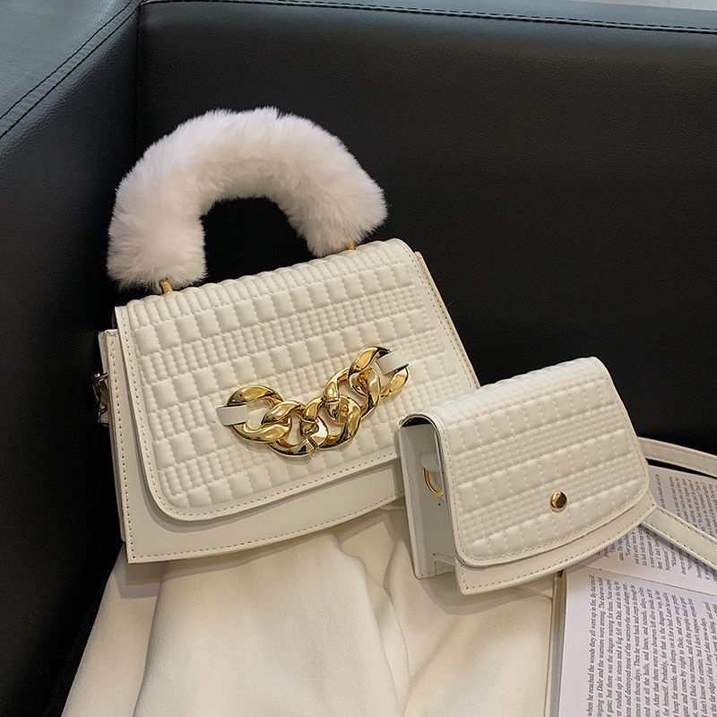 Túi Đeo Chéo Da PU Phối Lông Thời Trang Cho Nữ