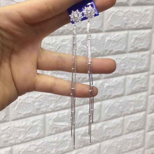 Khuyên tai lụa siêu dài bạc ta