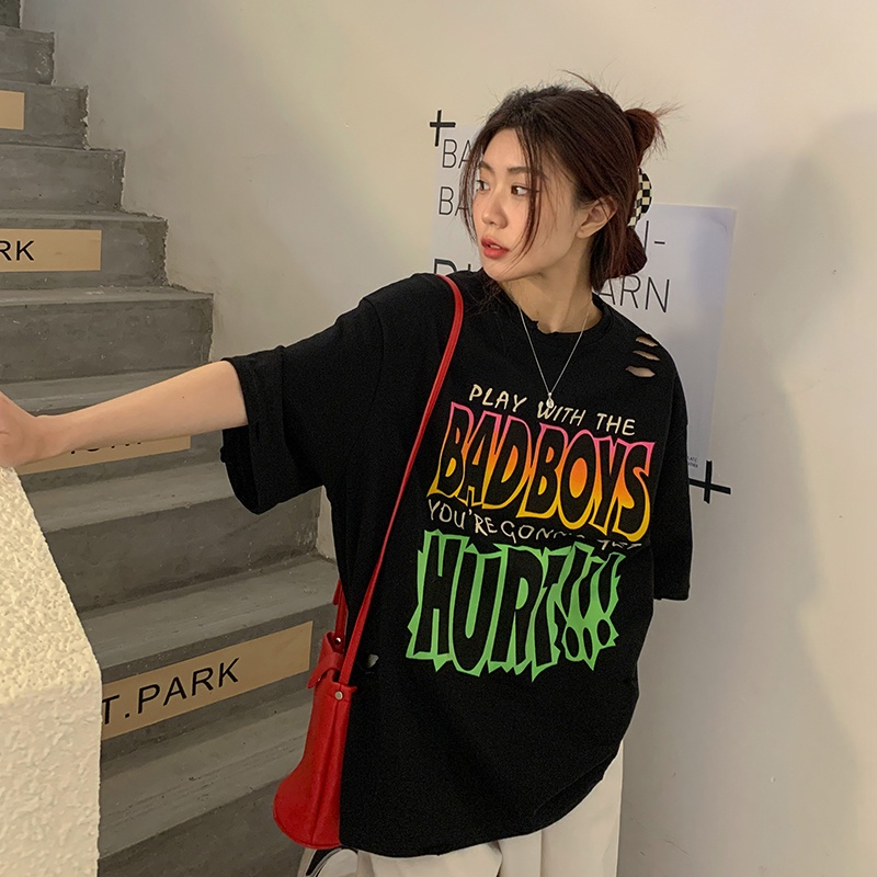 SUXI Áo Thun Tay Ngắn Dáng Rộng In Chữ Thời Trang Mùa Hè Dễ Phối Đồ Cho Nữ