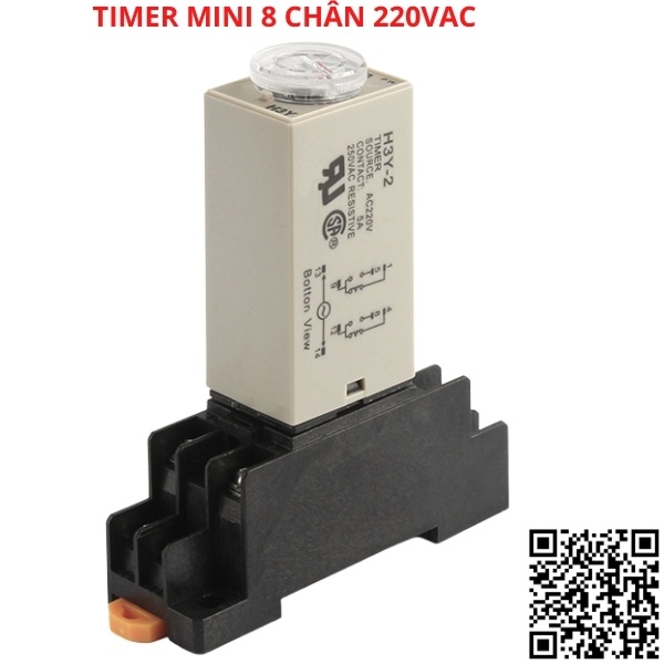 Timer hẹn giờ H3Y-2 relay mini thời gian, công tăc hẹn giờ 8 chân điện áp 220VAC tặng kèm chân đế PYF08A