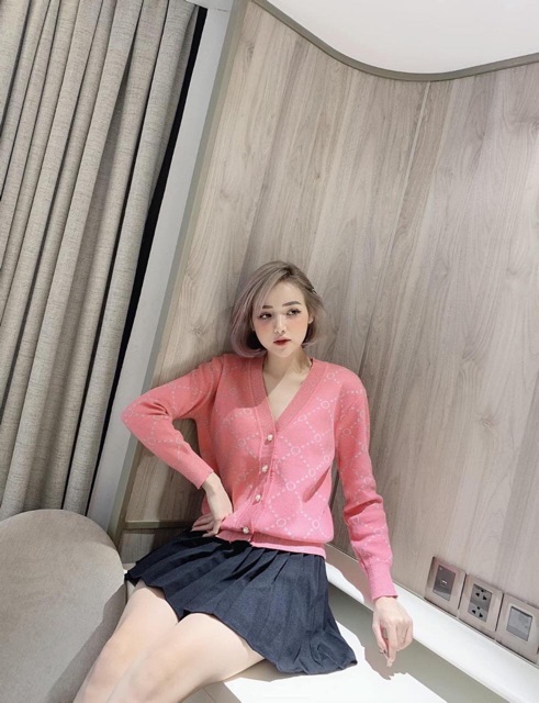 Ao carigan len hồng