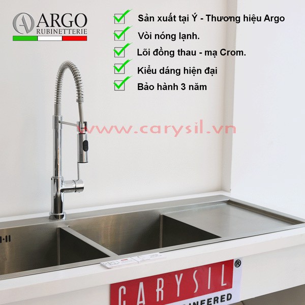 Vòi Rửa Chén Nóng Lạnh 2 chế độ Argo CARYSIL I-2388- hàng nhập khẩu ITALY