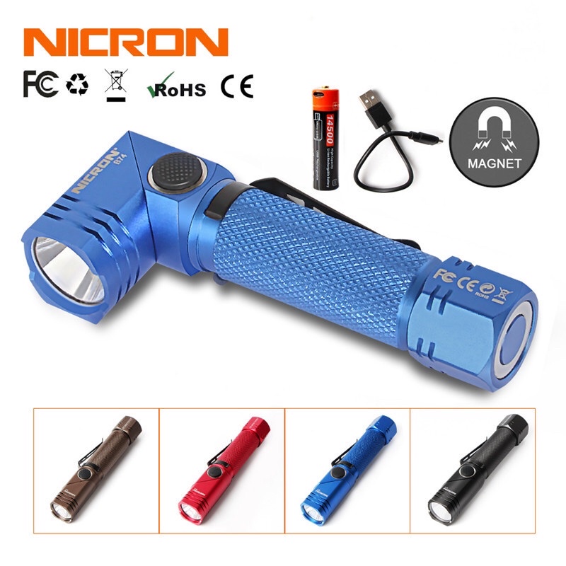 Đèn Pin Mini EDC Đa Năng NICRON B74 Đầu Xoay 90 Độ Đèn Gù Kẹp Đội Đeo Đầu Led 700 Lumen Đuôi Nam Châm Pin 14500 AA