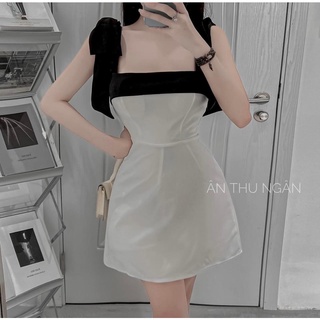 Đầm 2 dây cột nơ, váy chéo thái phối viền cột nơ vai ôm dáng tiểu thư, sang chảnh, nhẹ nhàng full 2 màu full size