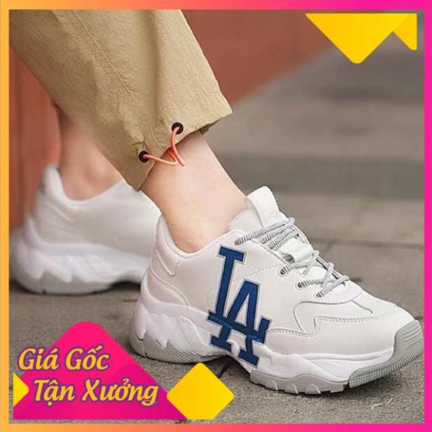 Giày độn đế MLB la trắng chữ xanh thể thao sneaker nam nữ Hot trend tăng chiều cao đế 5 phân